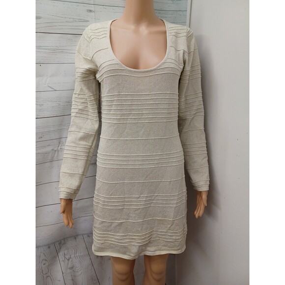 Dots Top Sz L Tan Beige Metallic Shimmery Stretch Top Mini Dress - Picture 1 of 11